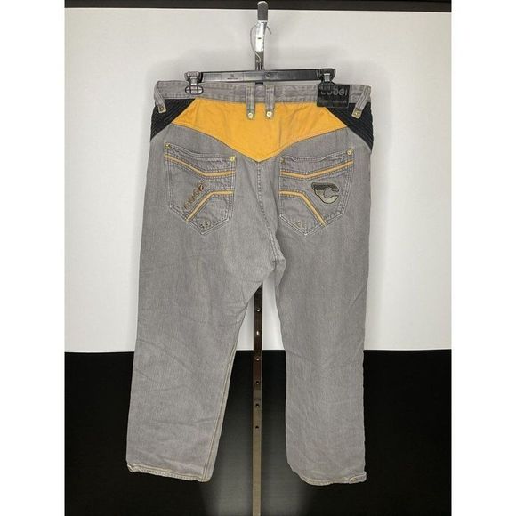 VINTAGE COOGI Australia Denim Jeans Mens 42x35 Embroidered Pockets Grey Yellow - Picture 2 of 8